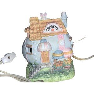 EASTER HAND PAINTED PORCELAIN LIGHTED HOUSE GROCERY IN BOX  Vintage
